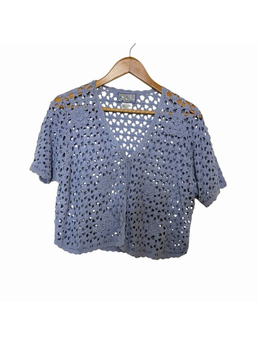 Vintage April Cornell cottagecore short sleeve crochet cardigan Medium